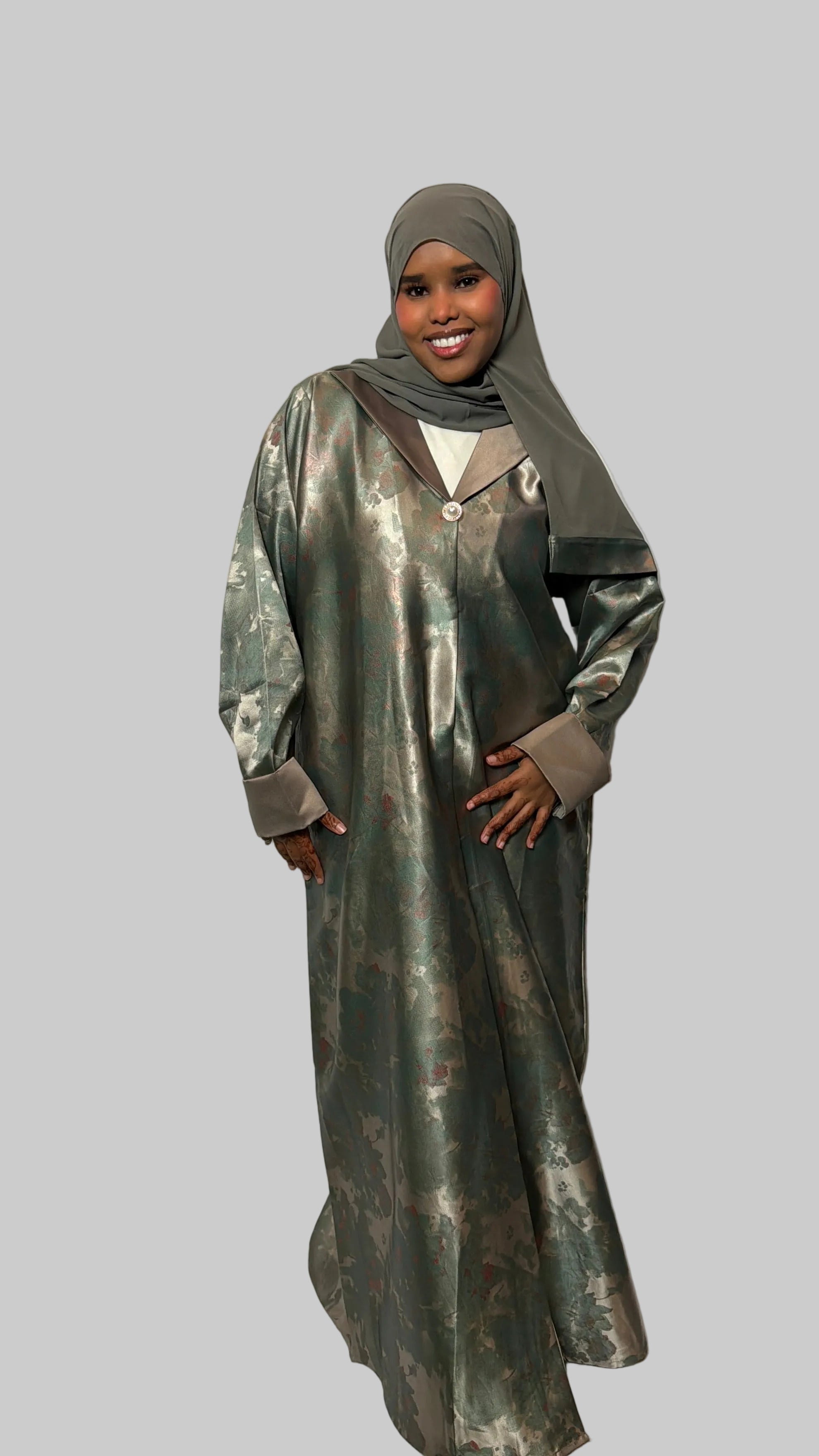 Emerald Garden Jacquard Coat Abaya