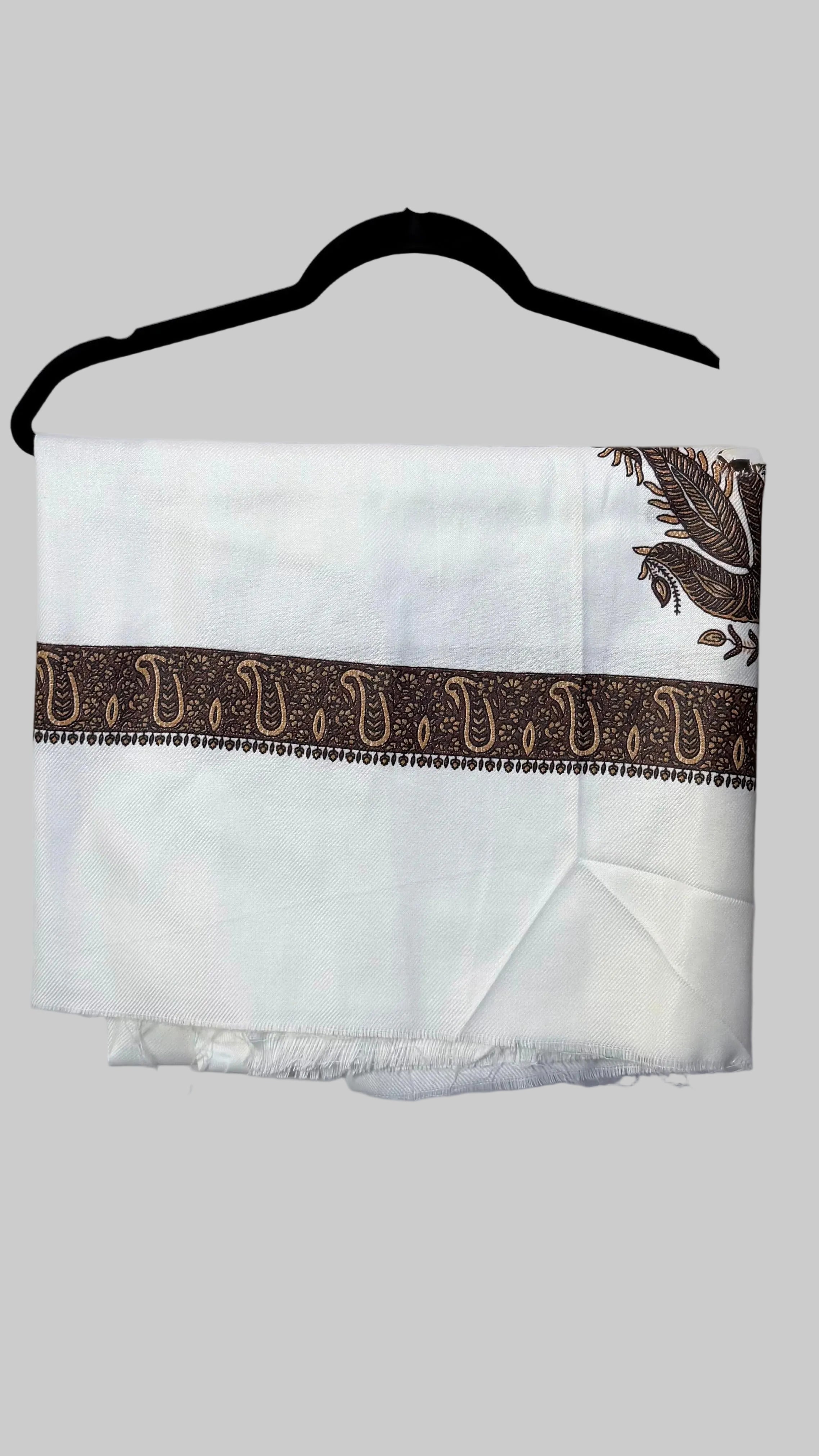 White Paisley Border Scarf