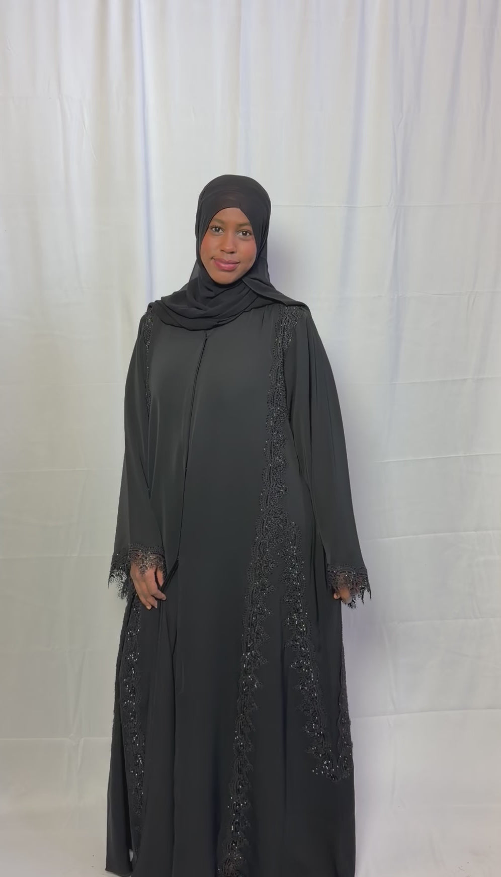 Midnight Lace Trimmed Abaya - Elegant Modest Wear